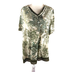 Catherine's Women's Sweater Knit Top Size 2X 22/24 Gray Green White Lace